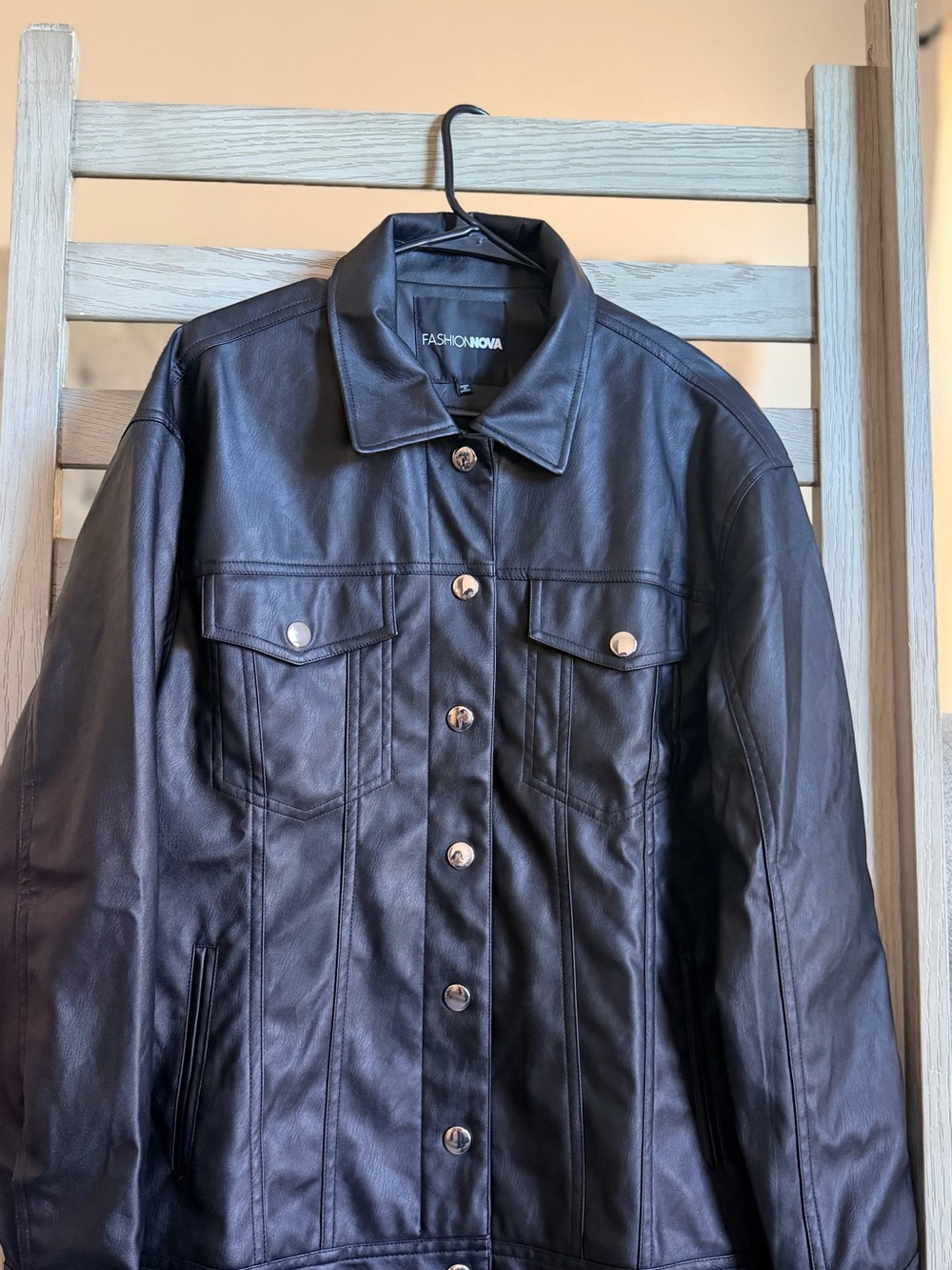 Fashion Nova Black Faux Leather Button-Front Jacket